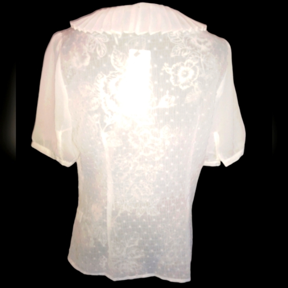Swiss Dot Ruffled Collar Button Down Blouse - Picture 2 of 3